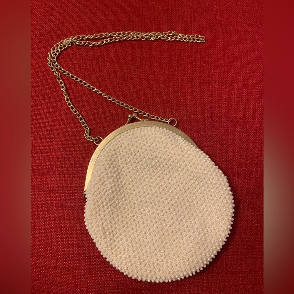 Vintage 60s white pearl beaded bag